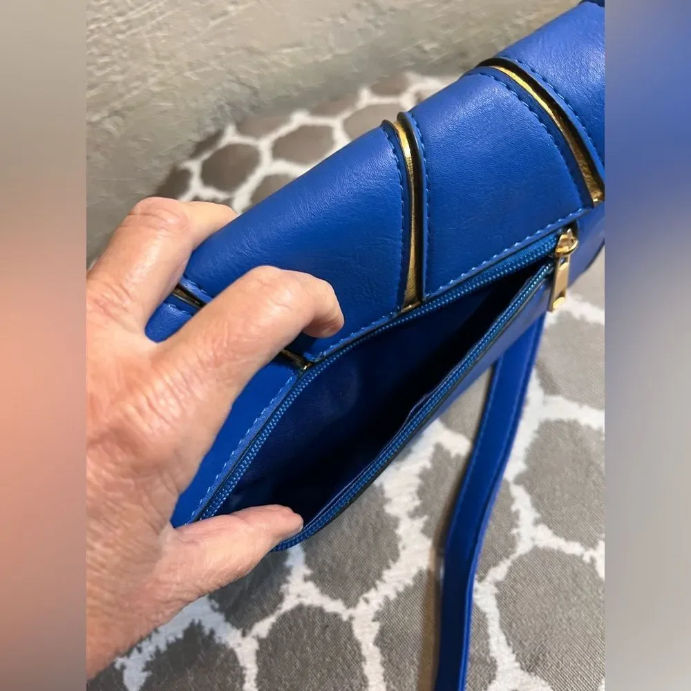 Yoki Blue and Gold Geometric Crossbody Bag